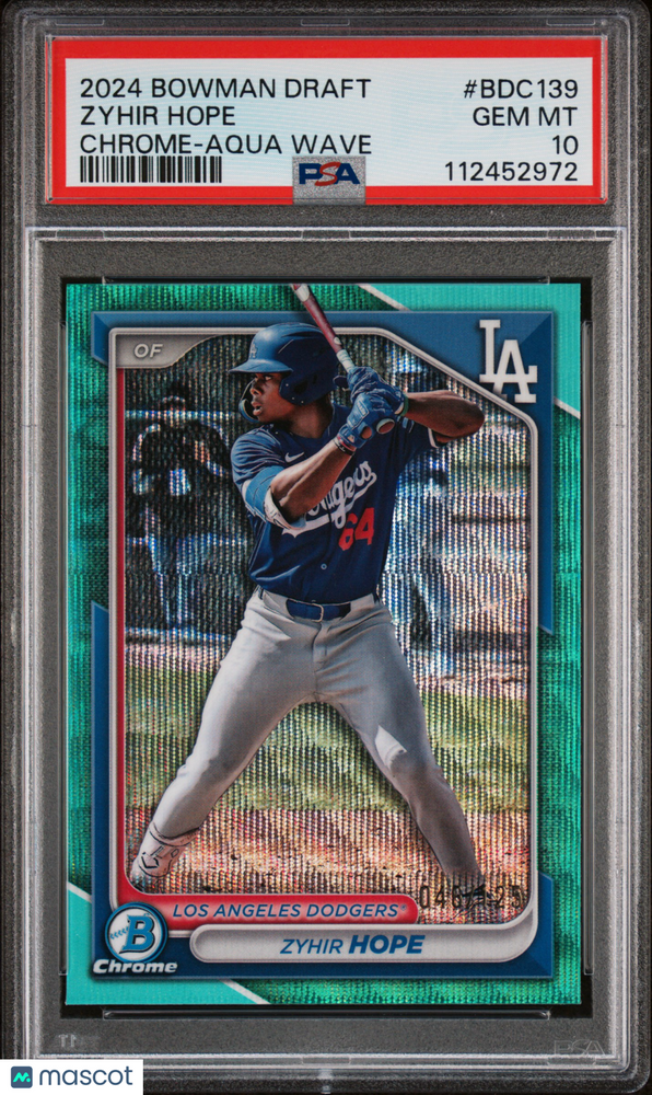 2024 Bowman Draft Zyhir Hope #BDC139 Chrome Aqua Wave PSA 10