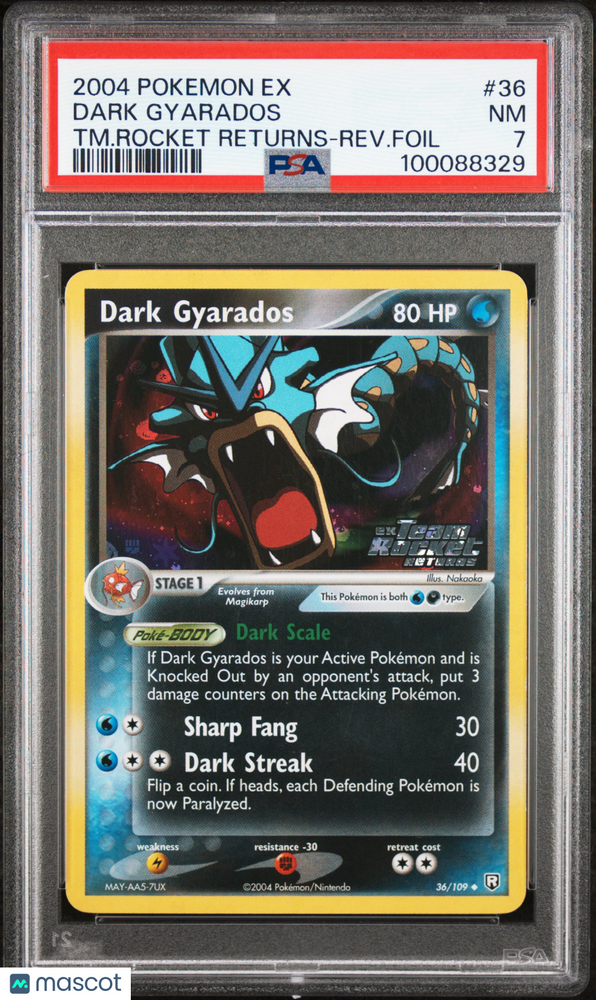 2004 Pokemon EX Team Rocket Returns Dark Gyarados #36 TM.Rocket Returns-Rev.Foil PSA 7