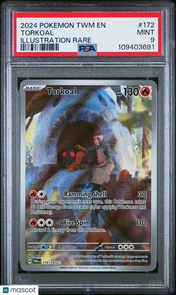 2024 Pokemon TWM EN-Twilight Masquerade Torkoal #172 Illustration Rare PSA 9