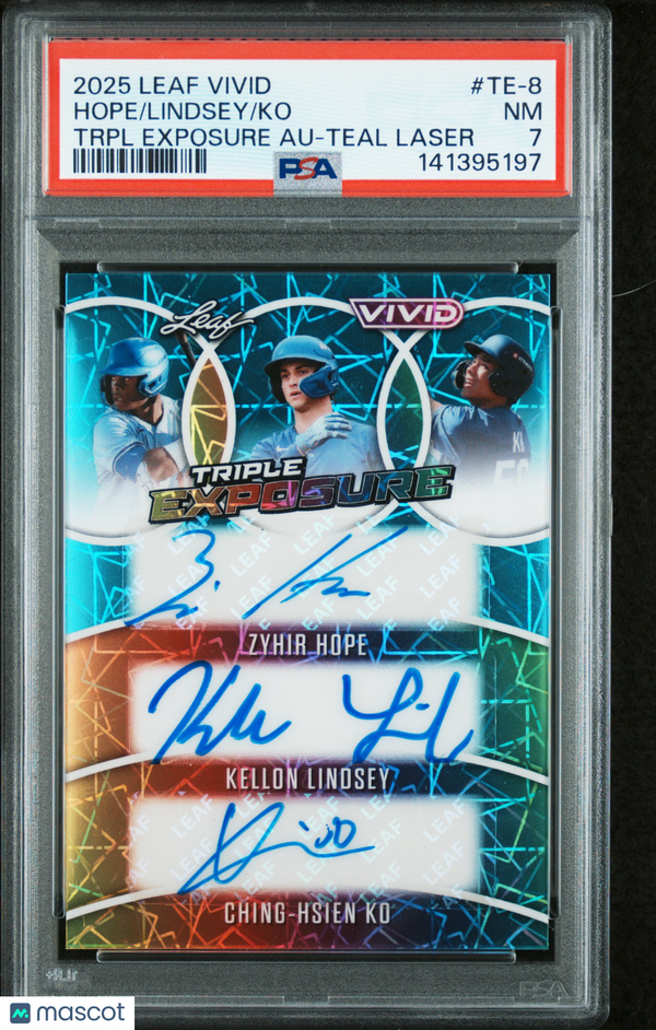 2025 Leaf Vivid Triple Exposure Autographs Ko Lindsey Hope #TE-8 Trpl Teal Laser PSA 7