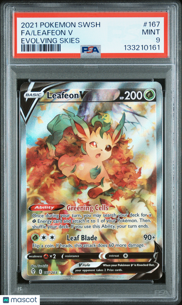 2021 Pokemon Sword & Shield Evolving Skies Leafeon V #167 Fa Evolving Skies PSA 9