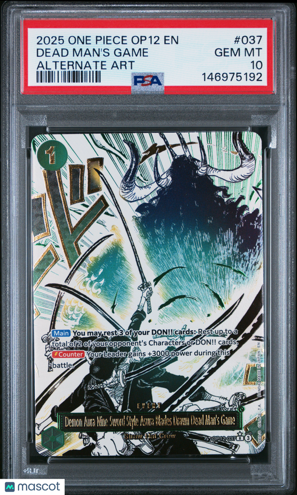 2025 One Piece Op12-Legacy Of The Master Dead Man's Game #037 Alternate Art PSA 10
