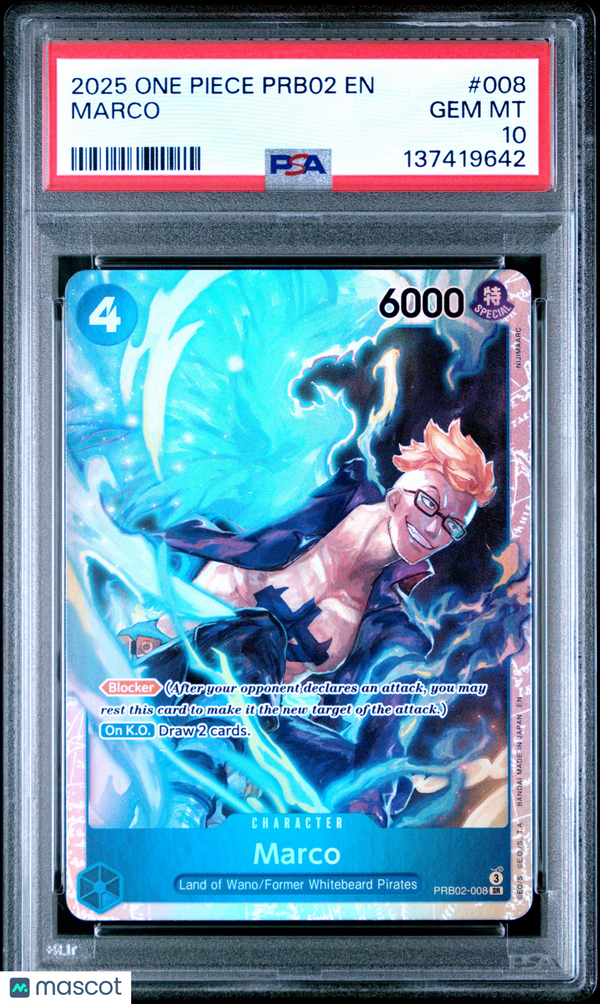 2025 One Piece Prb02-Premium Booster -One Piece Card The Best- Vol.2 Marco #008 PSA 10