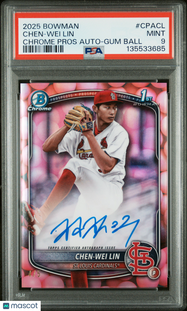 2025 Bowman Chrome Prospect Autographs Chen-Wei Lin #CPACL Gum Ball PSA 9