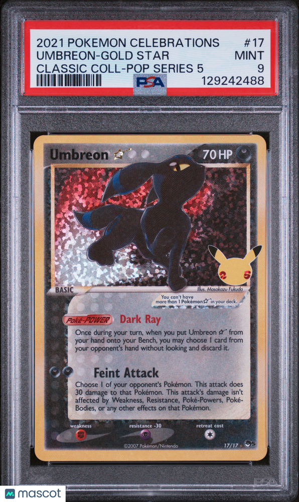 2021 Pokemon Celebrations Classic Collection Umbreon-Gold Star #17 Classic Coll-Pop Series 5 PSA 9