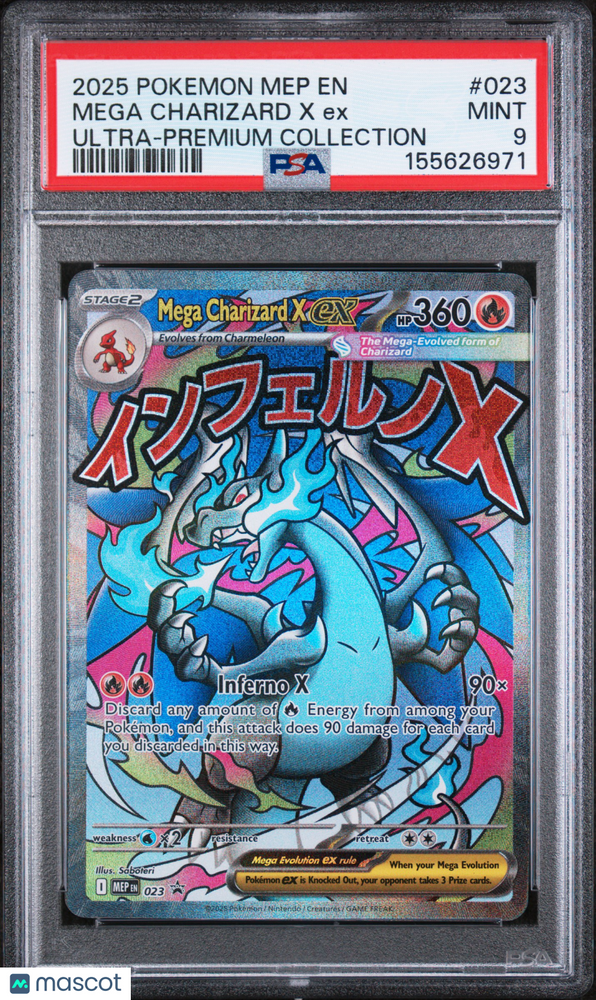2025 Pokemon Mep EN-Me Black Star Promo Mega Charizard X EX #023 Ultra-Premium Collection PSA 9