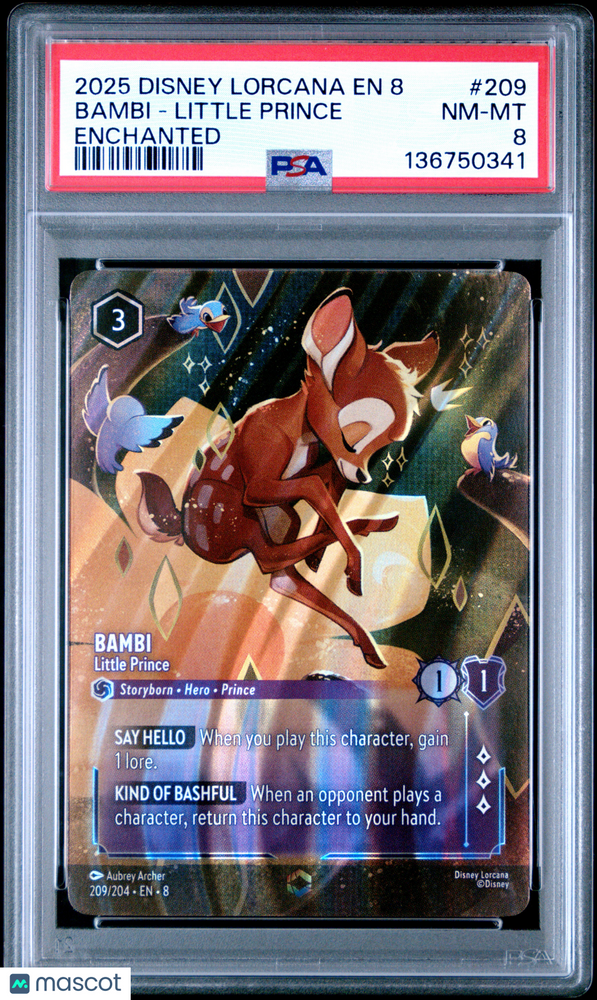 2025 Disney Lorcana EN 8-Reign Of Jafar Bambi - Little Prince #209 Ench. PSA 8