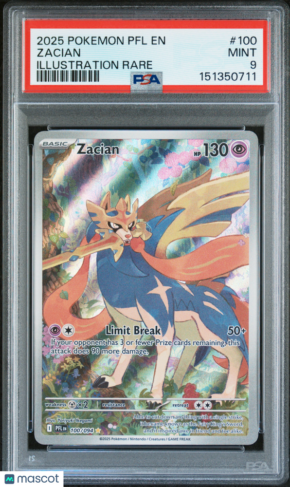2025 Pokemon PFL EN-Phantasmal Flames Zacian #100 Illustration Rare PSA 9