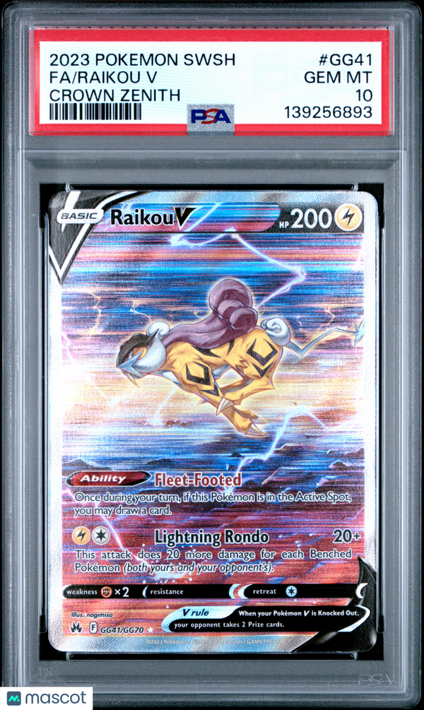 2023 Pokemon Sword And Shield Crown Zenith Raikou V #GG41 Fa Crown Zenith PSA 10