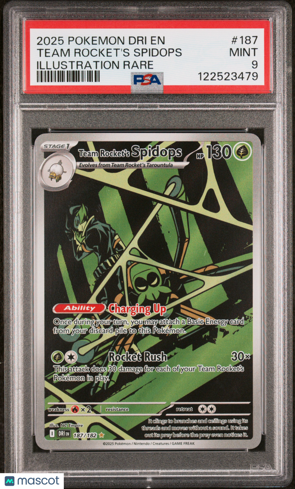 2025 Pokemon Dri EN-Destined Rivals Team Rocket's Spidops #187 Illustration Rare PSA 9