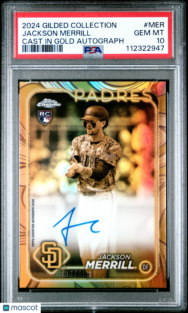 2024 Topps Gilded Collection Topps Chrome Cast In Gold Variation Autographs Jackson Merrill #MER PSA 10