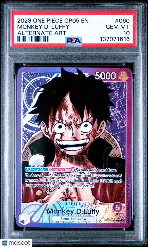 2023 One Piece Op05-Awakening Of The New Era Monkey D. Luffy #060 Alternate Art PSA 10