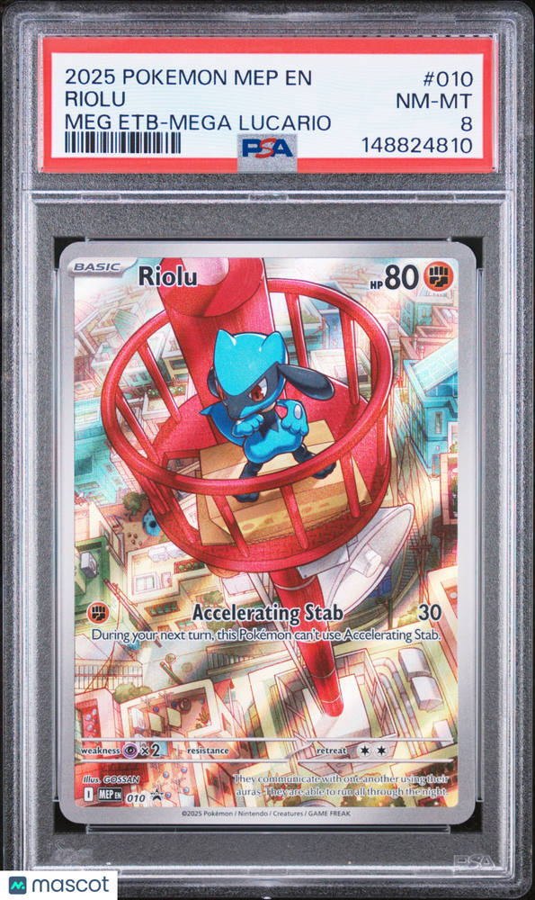 2025 Pokemon Mep EN-Mega Evolution Black Star Promos Riolu #010 Meg Etb-Mega Lucario PSA 8