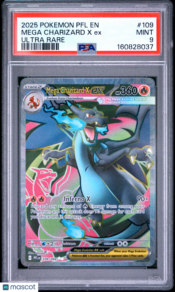 2025 Pokemon PFL EN-Phantasmal Flames Mega Charizard X EX #109 Ultra Rare PSA 9
