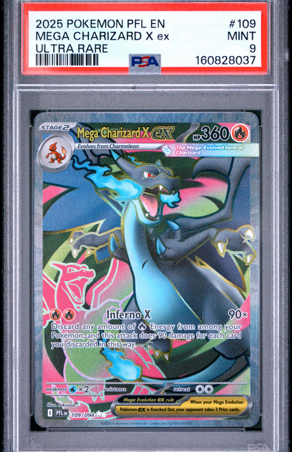 2025 Pokemon PFL EN-Phantasmal Flames Mega Charizard X EX #109 Ultra Rare PSA 9
