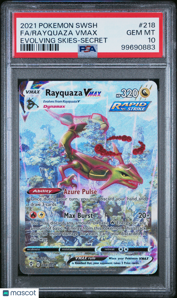 2021 Pokemon Sword & Shield Evolving Skies Rayquaza VMAX #218 Fa Evolving Skies-Secret PSA 10
