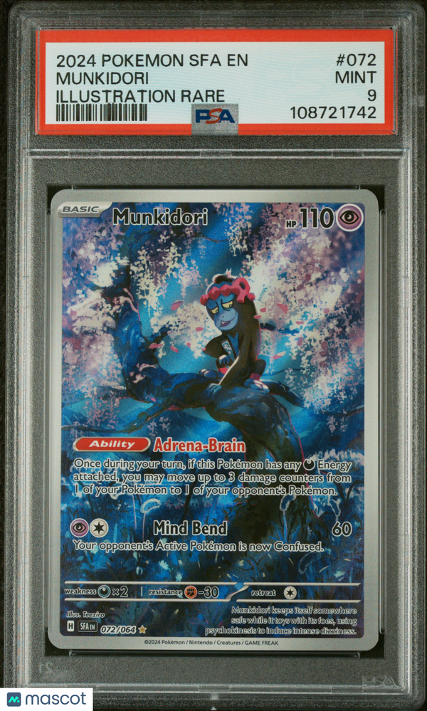 2024 Pokemon Sfa EN-Shrouded Fable Munkidori #072 Illustration Rare PSA 9