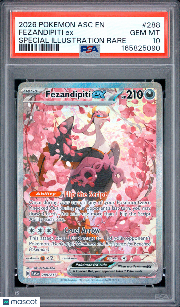 2026 Pokemon Asc EN-Ascended Heroes Fezandipiti EX #288 Special Illustration Rare PSA 10