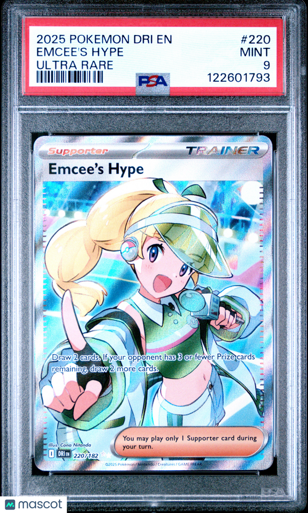 2025 Pokemon Dri EN-Destined Rivals Emcee's Hype #220 Ultra Rare PSA 9