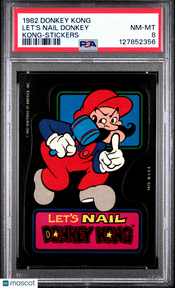 1982 Donkey Kong Stickers Let's Nail Donkey PSA 8
