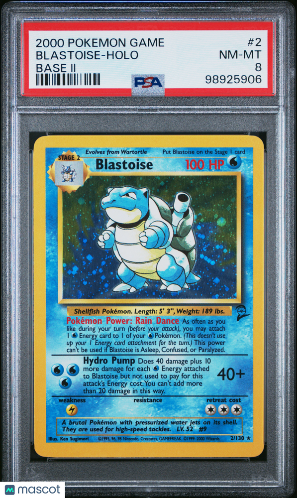 2000 Pokemon Game Base II Blastoise #2 Base II PSA 8