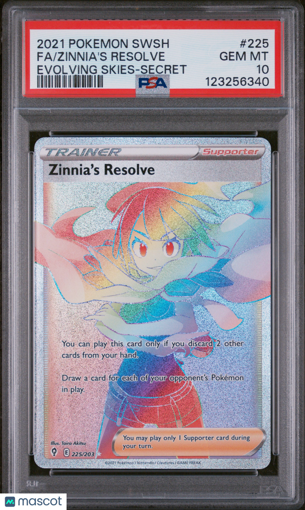 2021 Pokemon Sword & Shield Evolving Skies Zinnia's Resolve #225 Fa Evolving Skies-Secret PSA 10