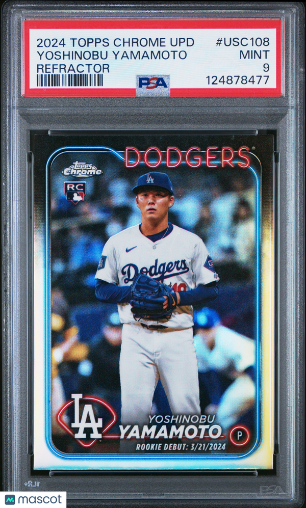 2024 Topps Chrome Update Yoshinobu Yamamoto #USC108 Refractor PSA 9