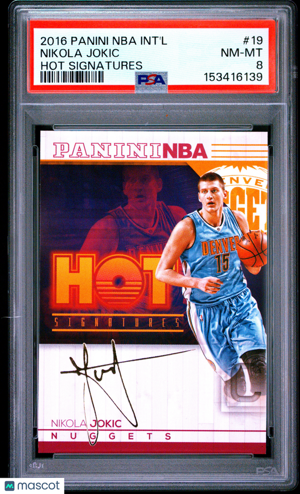 2016 Panini NBA International Hot Signatures Nikola Jokic #19 PSA 8