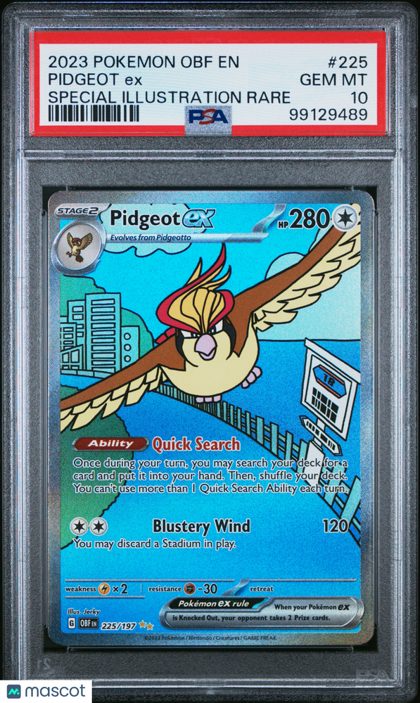 2023 Pokemon Obf EN-Obsidian Flames Pidgeot EX #225 Special Illustration Rare PSA 10