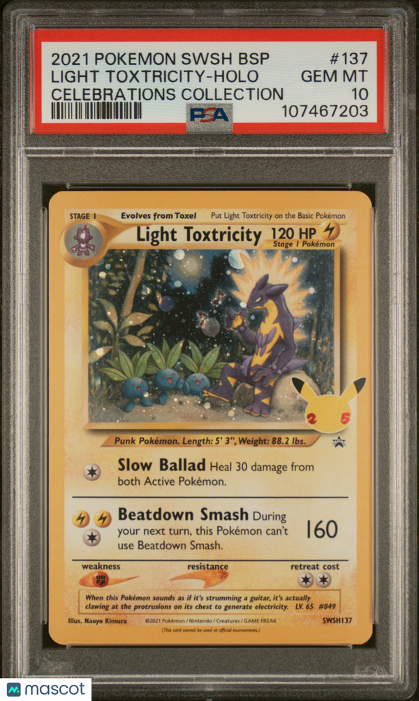 2021 Pokemon Swsh Black Star Promo Light Toxtricity #137 Celebrations Collection PSA 10