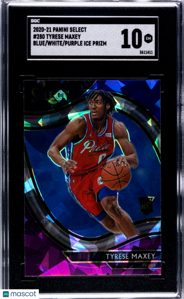 2020 Panini Select Tyrese Maxey #280 Blue White Purple Cracked Ice Prizm SGC 10