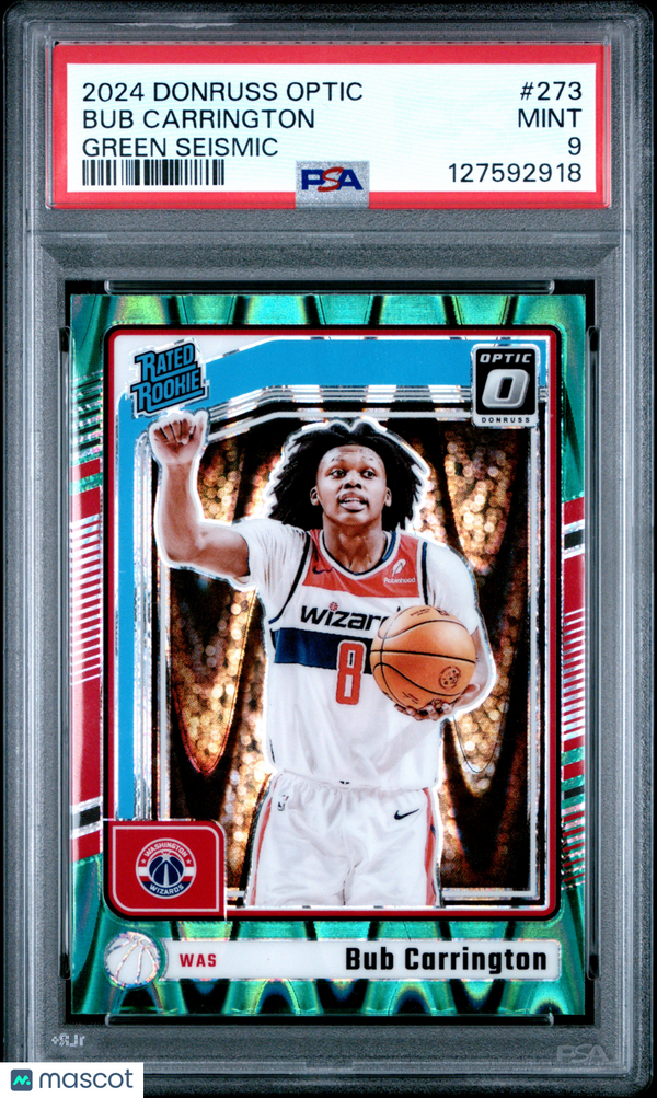2024 Panini Donruss Optic Bub Carrington #273 Green Seismic PSA 9