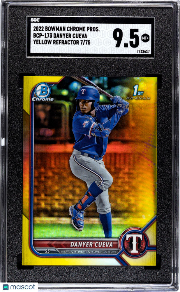 2022 Bowman Chrome Danyer Cueva #BCP-173 Yellow Refractor 75 SGC 9.5