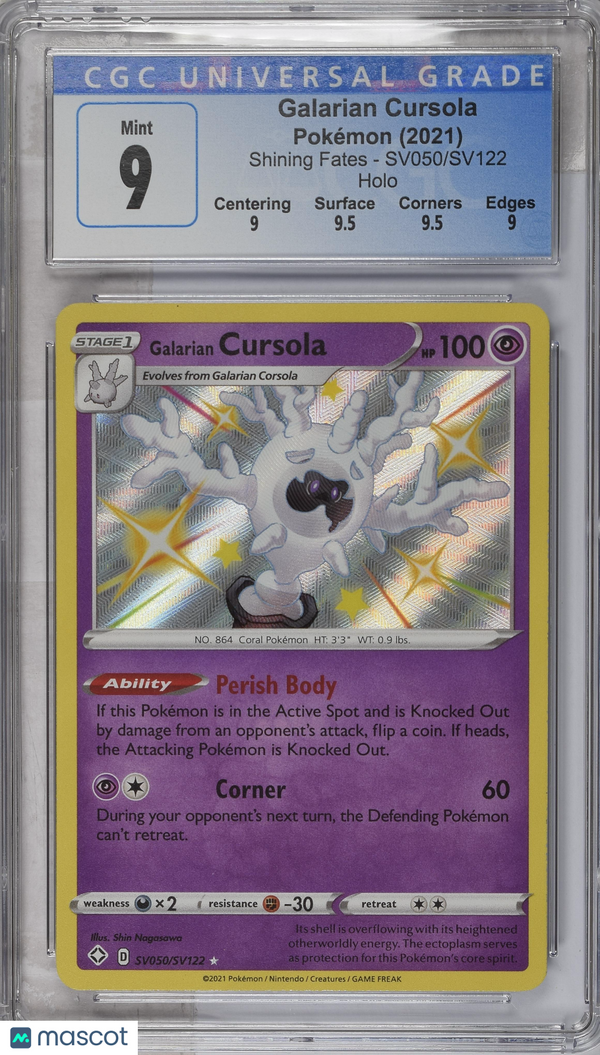 2021 Pokemon Shining Fates Galarian Cursola #SV050/SV122 CGC 9