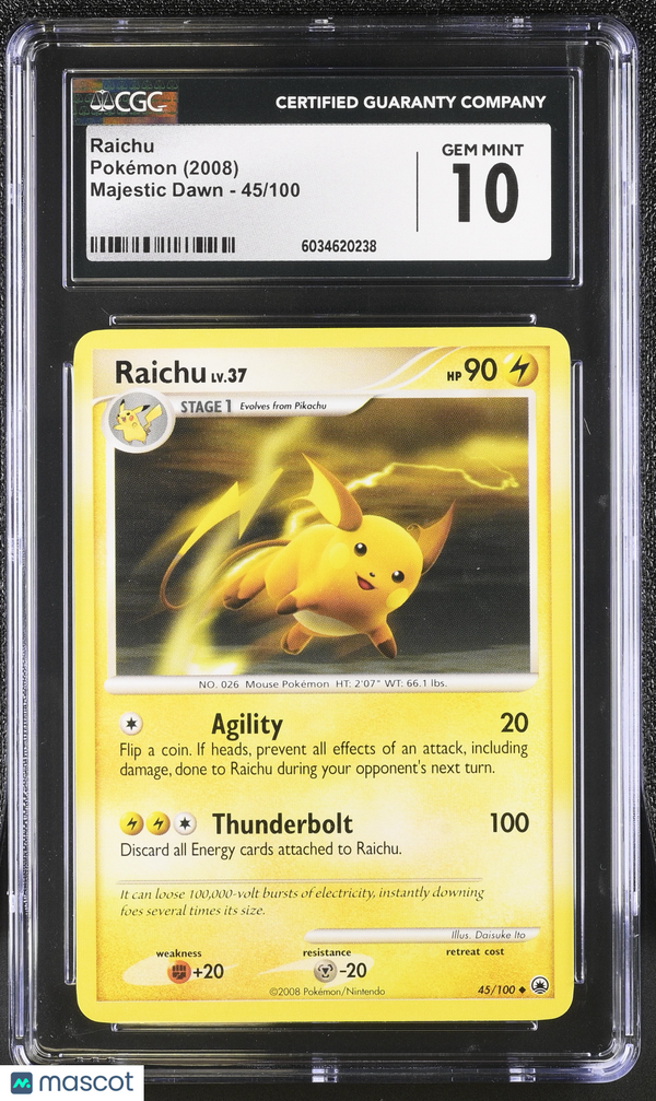 2008 Pokemon Majestic Dawn Raichu #45/100 CGC 10