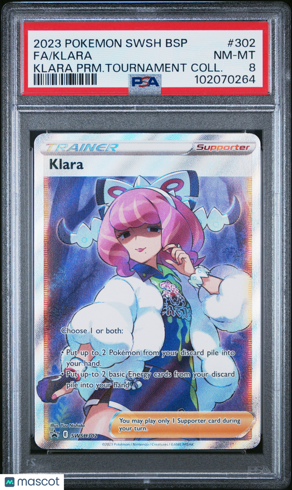 2023 Pokemon Swsh Black Star Promo Klara #302 Klara PRM.Tournament Coll. PSA 8