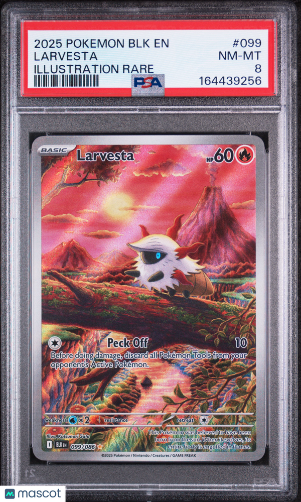 2025 Pokemon BLK EN-Black Bolt Larvesta #099 Illustration Rare PSA 8