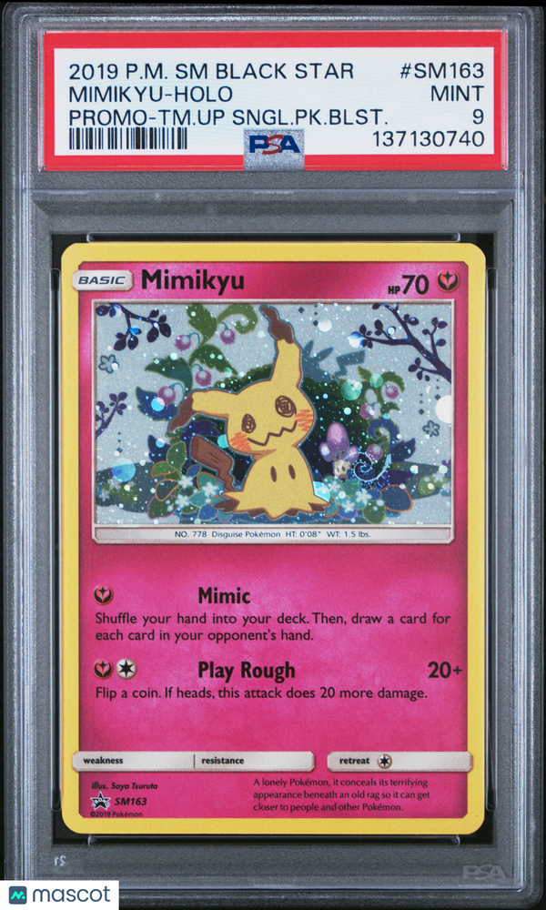 2019 Pokemon SM Black Star Promo Mimikyu #SM163 Promo-TM.Up Sngl.PK.Blst. PSA 9