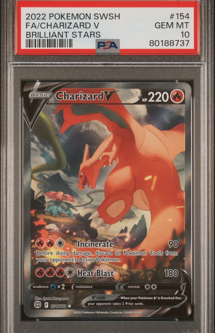 2022 Pokemon Sword & Shield Brilliant Stars Charizard V #154 Fa Brilliant Stars PSA 10