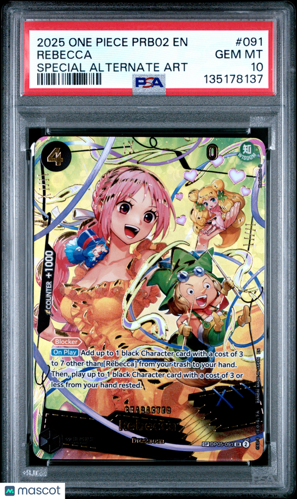 2025 One Piece Prb02-Premium Booster -One Piece Card The Best- Vol.2 Rebecca #091 Special Alternate Art PSA 10
