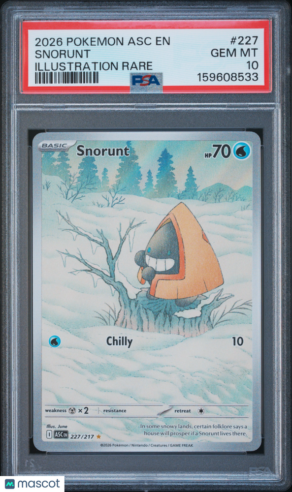 2026 Pokemon Asc EN-Ascended Heroes Snorunt #227 Illustration Rare PSA 10