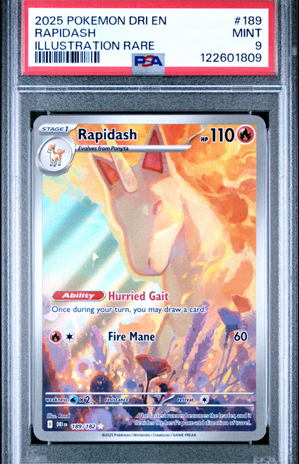 2025 Pokemon Dri EN-Destined Rivals Rapidash #189 Illustration Rare PSA 9