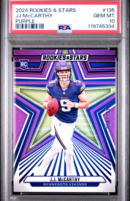 2024 Panini Rookies & Stars JJ Mccarthy #135 Purple PSA 10