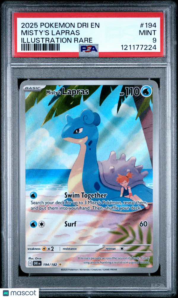 2025 Pokemon Dri EN-Destined Rivals Misty's Lapras #194 Illustration Rare PSA 9