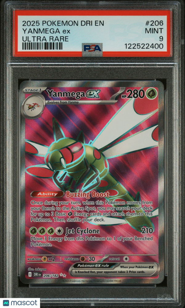 2025 Pokemon Dri EN-Destined Rivals Yanmega EX #206 Ultra Rare PSA 9