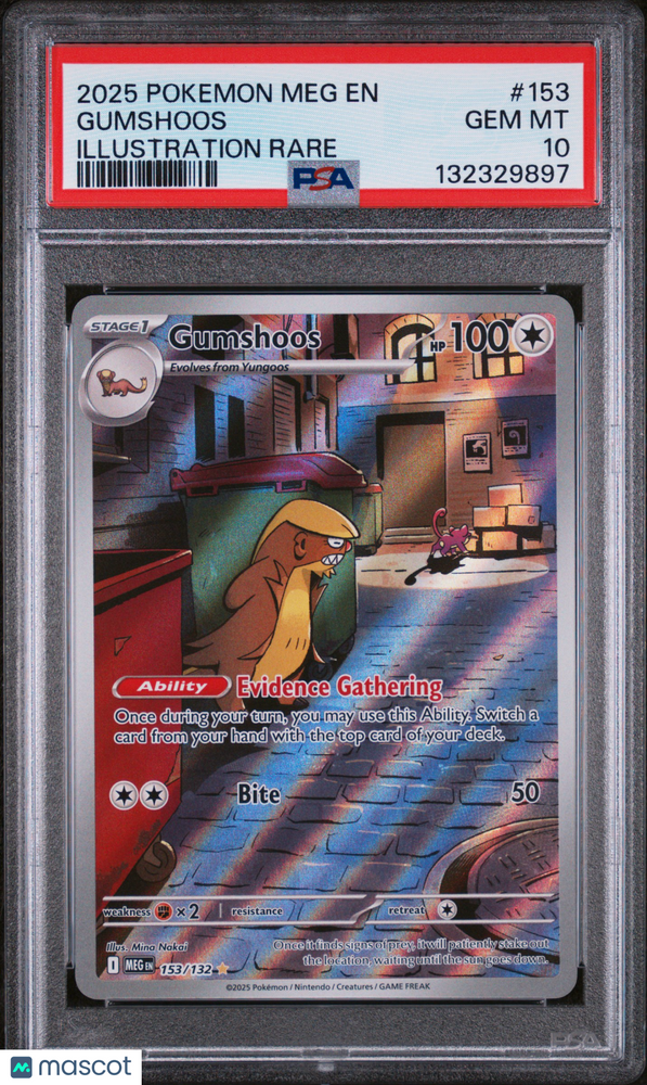 2025 Pokemon Meg EN-Mega Evolution Gumshoos #153 Illustration Rare PSA 10