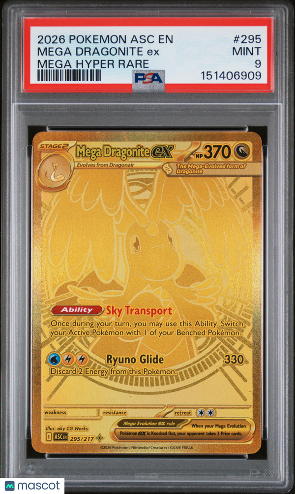 2026 Pokemon Asc EN-Ascended Heroes Mega Dragonite EX #295 Mega Hyper Rare PSA 9