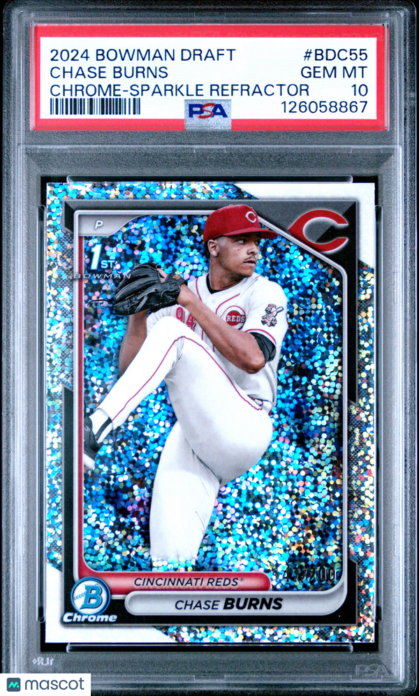 2024 Bowman Draft Chase Burns #BDC55 Chrome Sparkle Refractor PSA 10