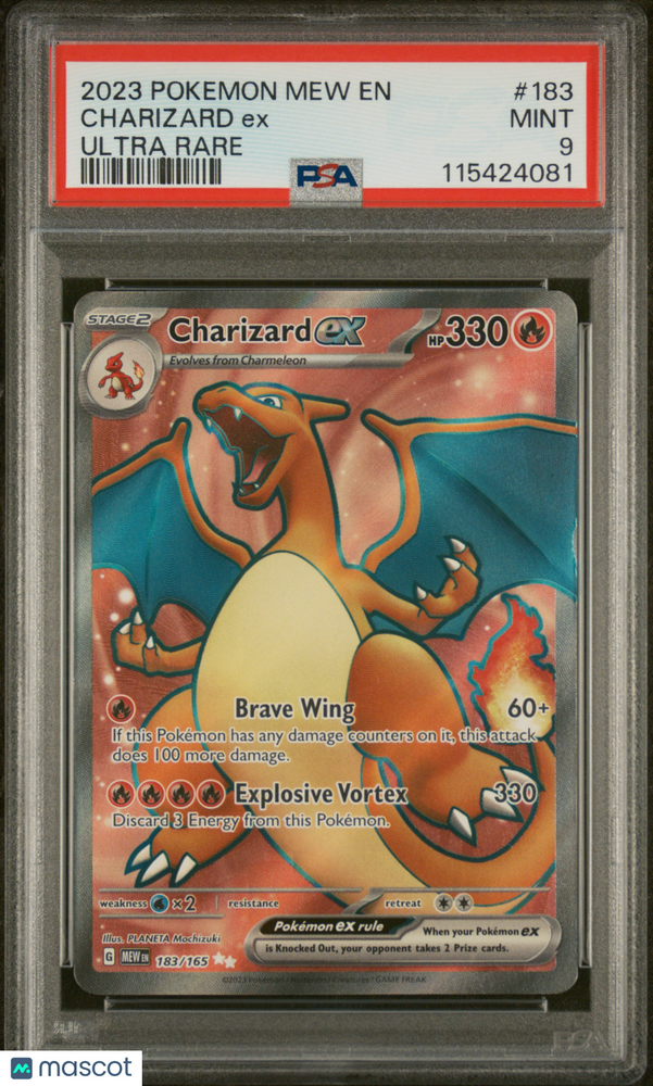 2023 Pokemon Mew EN-151 Charizard EX #183 Ultra Rare PSA 9