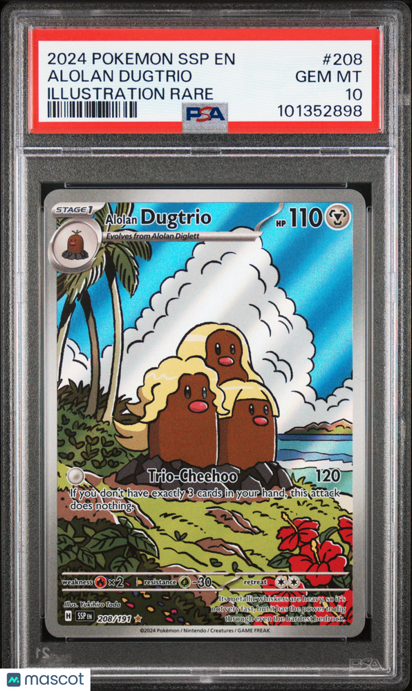 2024 Pokemon SSP EN-Surging Sparks Alolan Dugtrio #208 Illustration Rare PSA 10